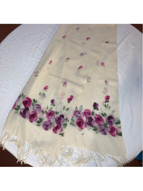 Women's Unbranded Cream Purple Pink Floral Scarf One Size